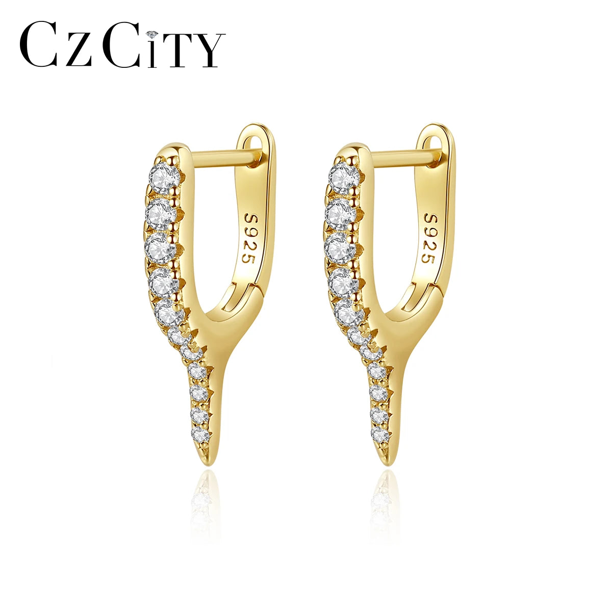 CZCITY Silver Sl 925 Huge Sterling Hoop Earing Woman Jewelry 14K Pave Earring