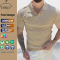 Europe and United States Men's Slim Thin Short Sleeve Pullover Tops Solid Pattern for Polo Collar Knit T-Shirt