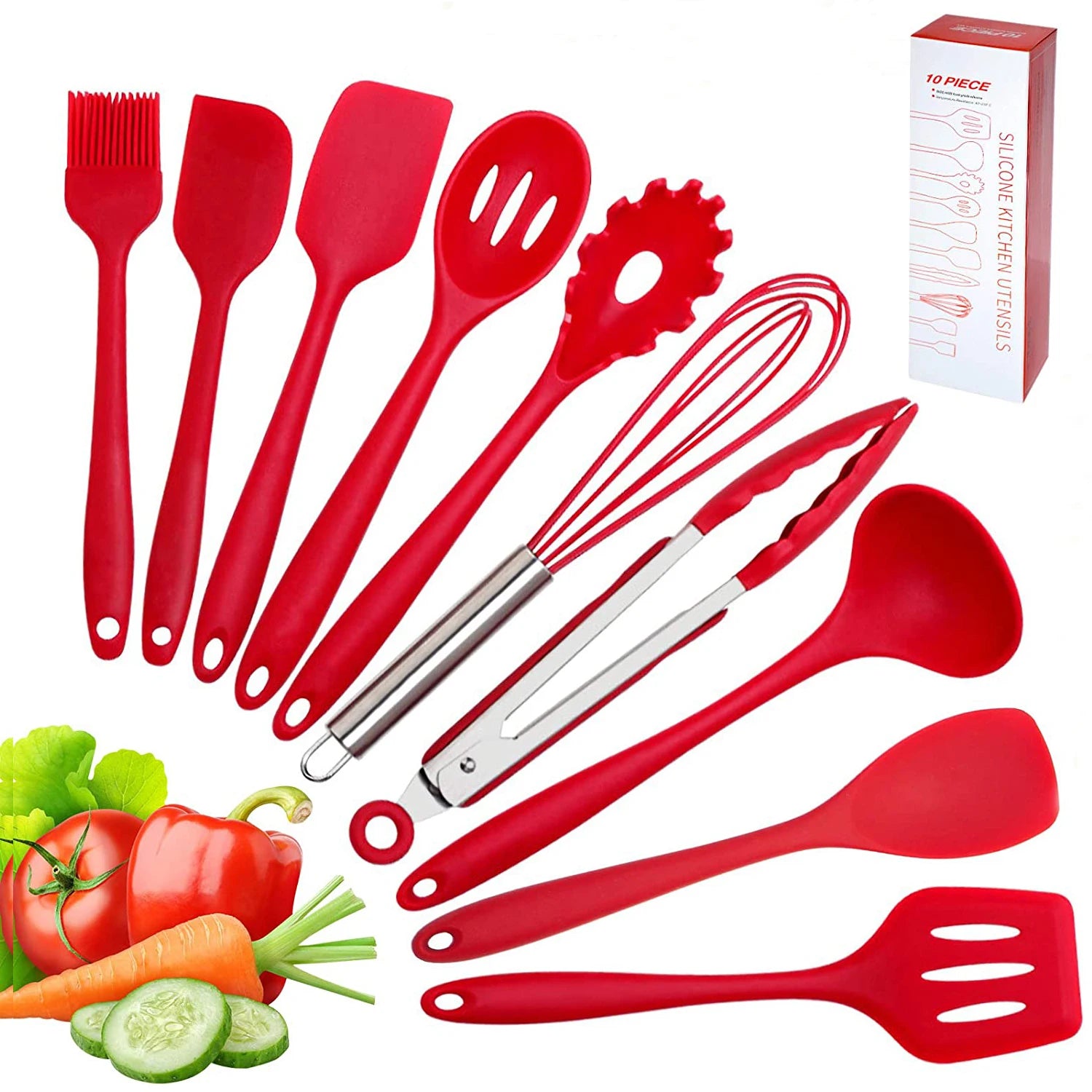 Food Grade Heat Resistant 10 Piece Kitchenware Tool Spoon Whisk Tongs Non-stick Cooking Spatula Silicone Kitchen Utensil Set
