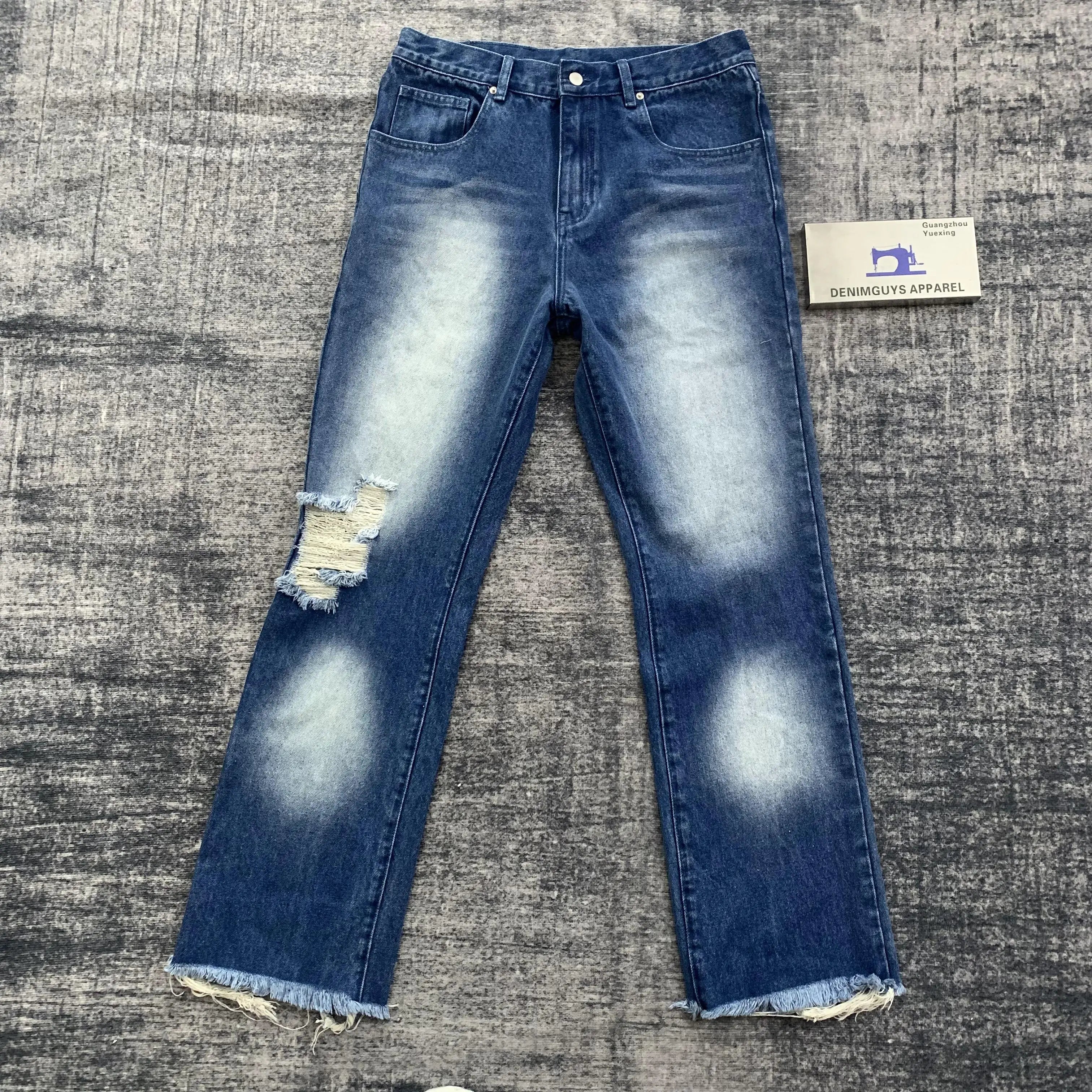 DENIMGUYS Custom  Fashion Men's Vintage Distressing Jeans Acid Wash Straight Leg Denim Pants for Men