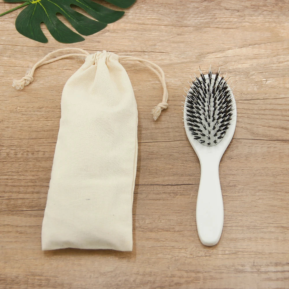 100% Natural Boar Bristle Nylon Wig Hair Extension Wood White Hair Brush Cushion Disposable Features Private Label for Women