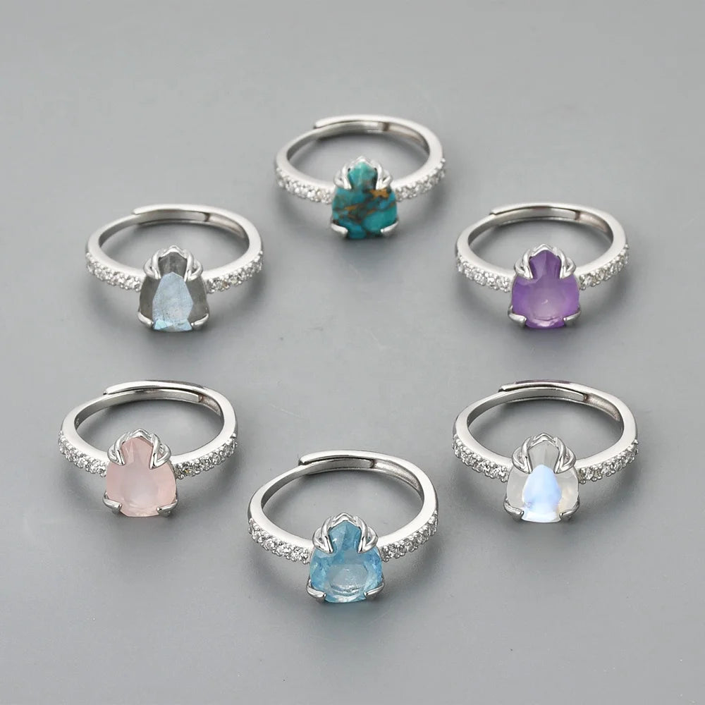 SS218 Drop Cutting Gemstone Moonstone Wedding Engagement Ring  Jewelry Women
