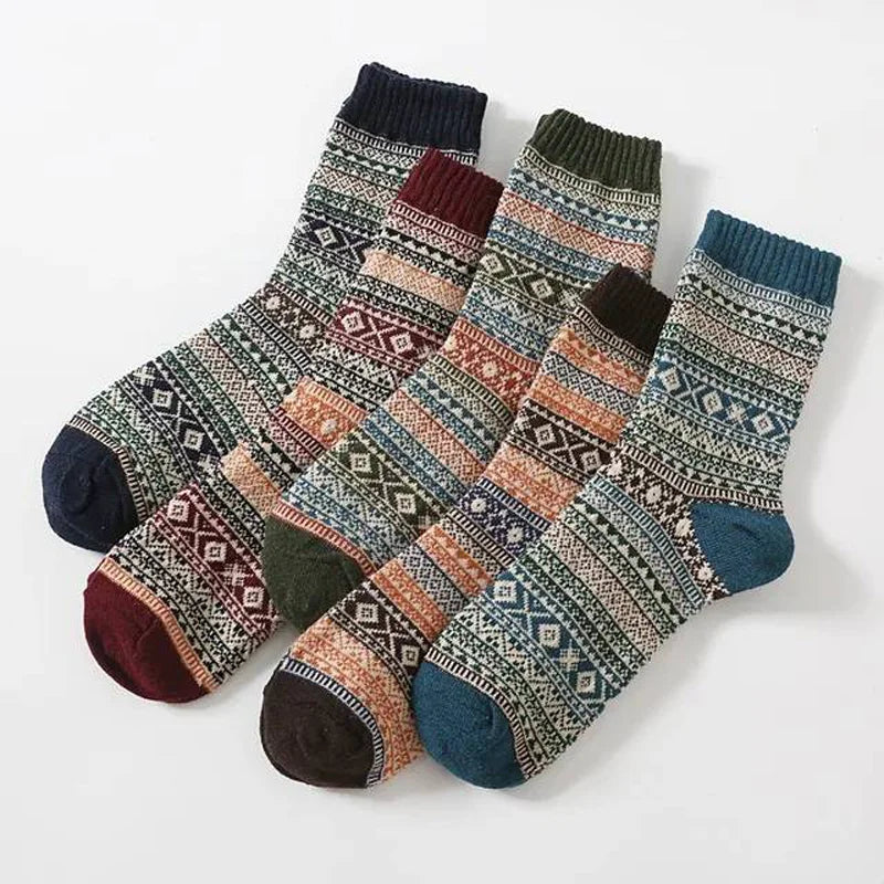 Wholesale 5 Colors Socks Embroidery Custom Logo Nordic Thick Cozy Wool Women Men's Socks Unisex Crew Winter Socks
