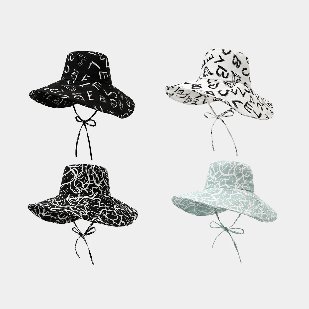 Summer New Wide Brim Print Design Bucket Hat Fashion Foldable Travel Beach Hat for Women