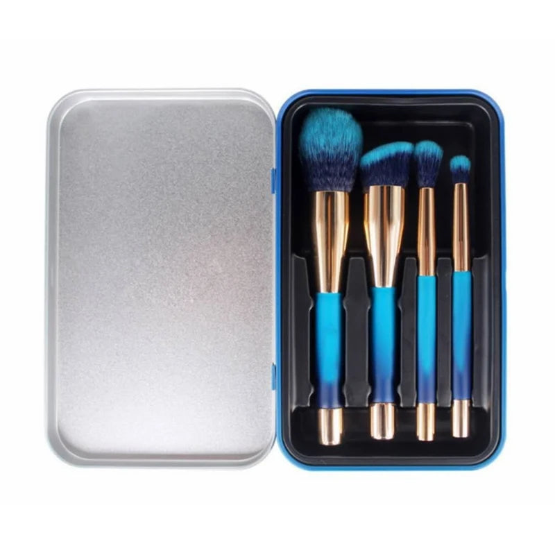 Unique Beauty Cosmetics Professional Make up Tools Portable Custom Logo 4 Pcs Magnetic Metal Box Makeup Brush Set