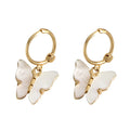 Fashion Jewelry butterfly Hoop Earrings Women 925 Silver Jewelry 18K Gold Plated Mother of Pearl Earring