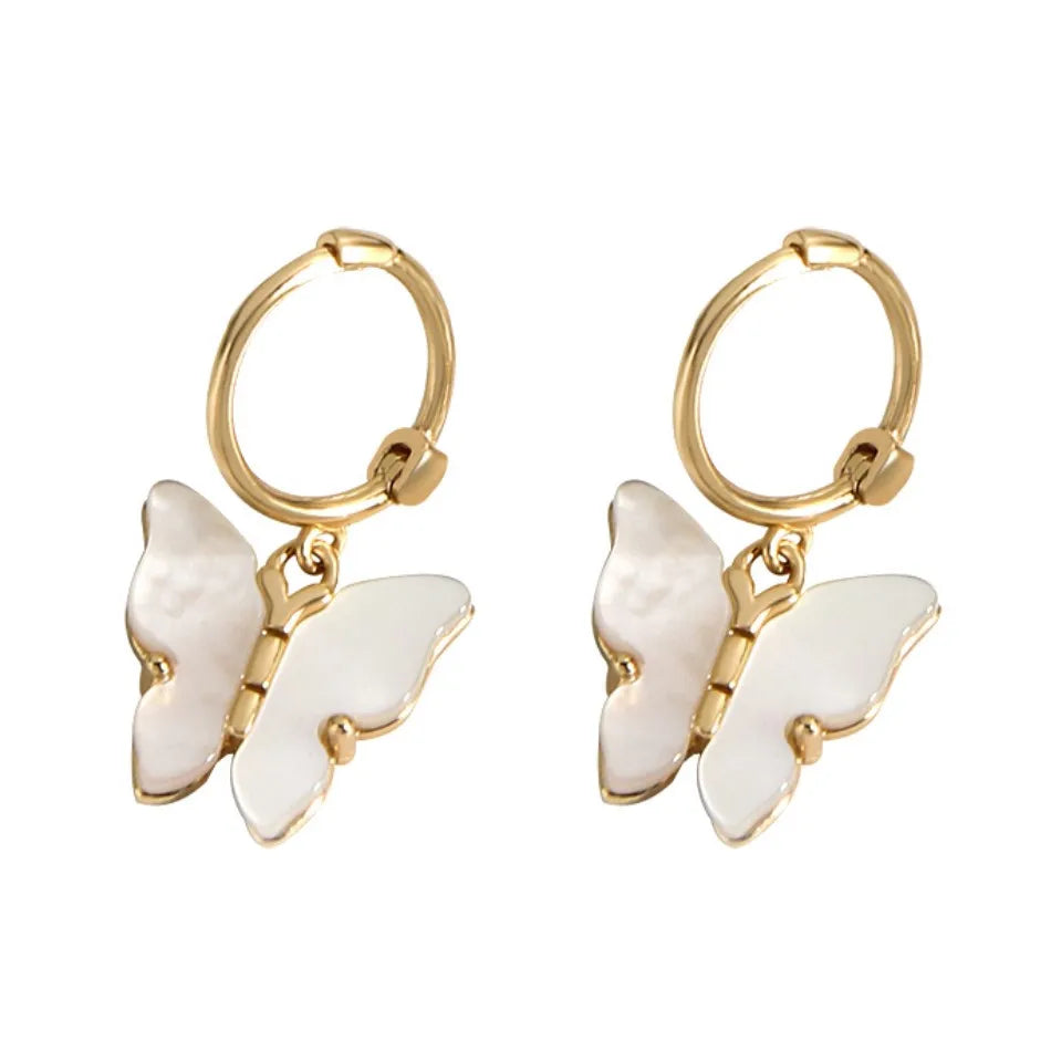 Fashion Jewelry butterfly Hoop Earrings Women 925 Silver Jewelry 18K Gold Plated Mother of Pearl Earring