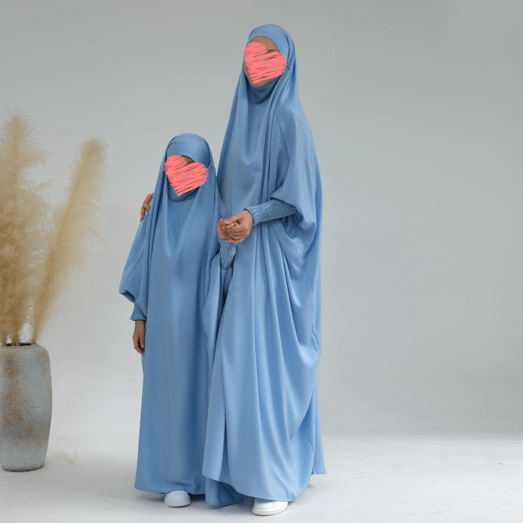 2023 New Parent-Child Outfit Jelbab Abaya Kaftan Robe Two-Piece Prayer Abaya Set for Mom Kids for Winter Spring Ethnic Clothing