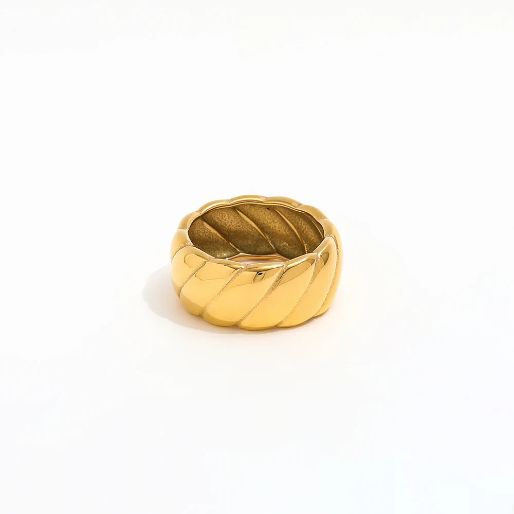 Joolim Jewelry Wholesale 18K Gold Plated Chunky Stainless Steel Rings for Women Dainty Rings
