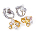 J&D18K Gold IP Plateding Stainless Steel  Irregular Crystal Round Teardrop Pearl Zircon Ring for Women