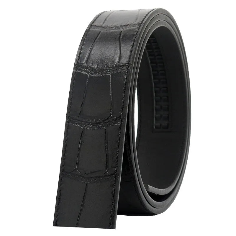 Factory Direct Adjustable 3.5 Cm Width Black Cow Hide Ratchet Belt With No Buckle Leather Belt Strap for Men