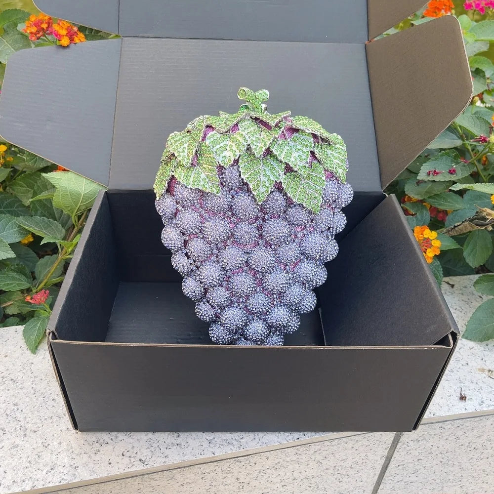 New Designer Luxury Wedding Fruit Grape Crystal Clutch Purse Women Ice Cream Evening Party Bags
