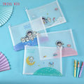 Cartoon A4 Transparent Zipper File Bag with Edge Gold Scallion Plastic test Paper Document Storage Bag679