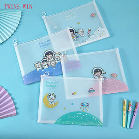 Cartoon A4 Transparent Zipper File Bag with Edge Gold Scallion Plastic test Paper Document Storage Bag679