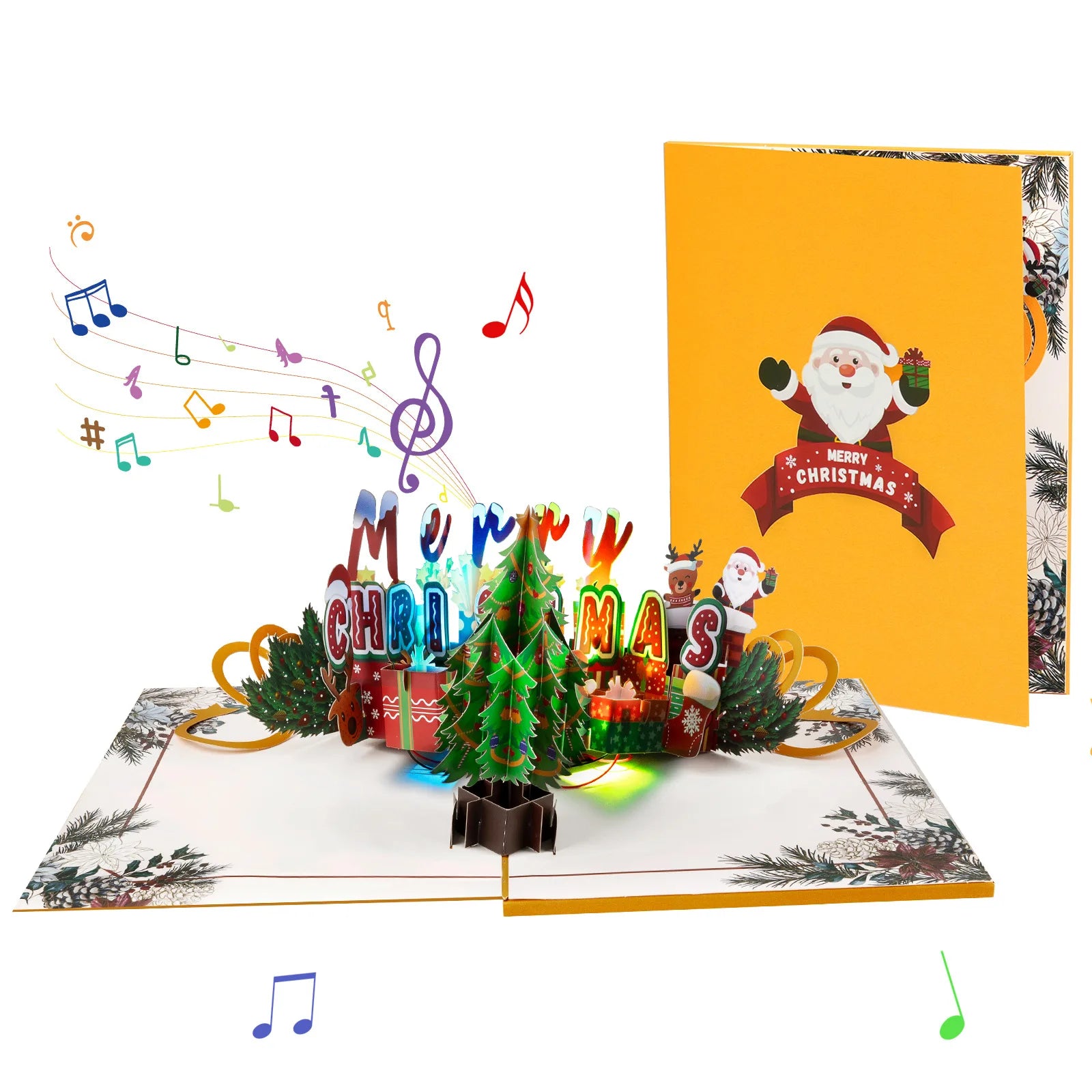 New Design 3d Christmas Design Pop up Card with Music and Lights