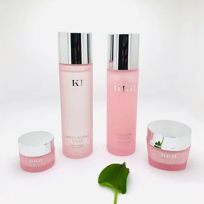 Luxury Pink Cosmetic Bottle Set 10G 30G 100ml 120ml Glass Jar Containers with Plastic Cap and Pump Sprayer Sealing