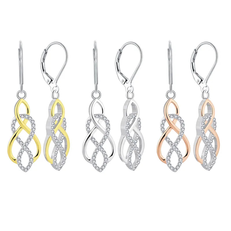 Wholesale Luxury Jewelry 925 Sterling Silver Different Color Main Stone Round Cut Solitary Infinite Lever Back Earrings for Gift