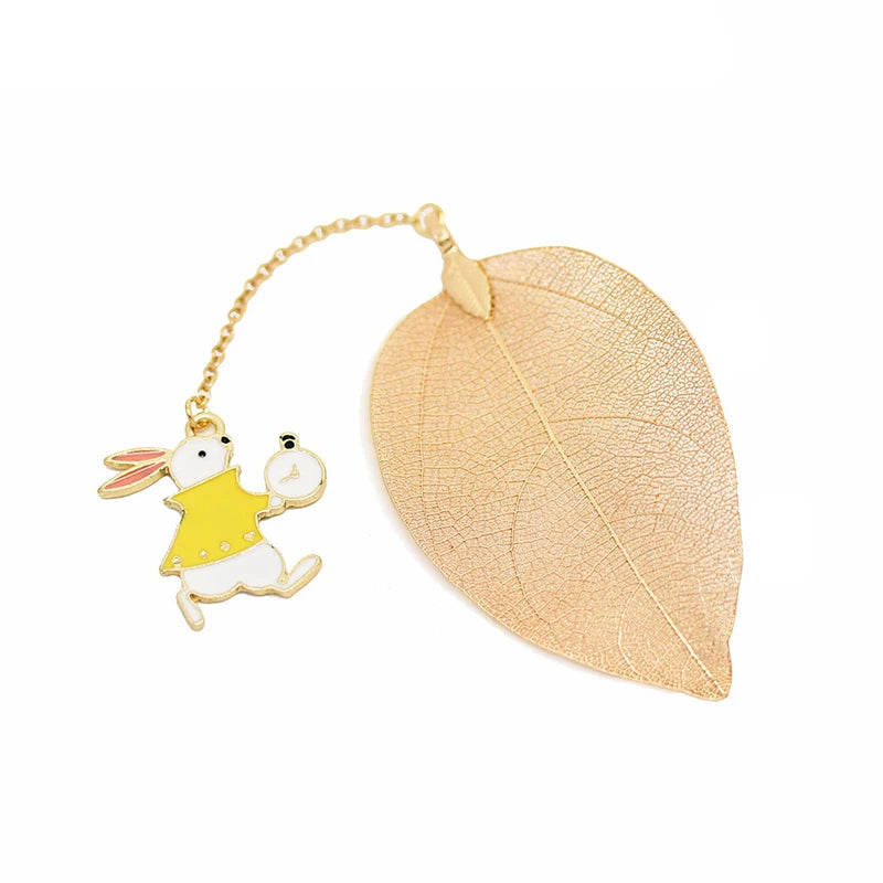 Retro Alloy Metal Cute Girls Alice Rabbit Clock Pendant Leaves Bookmarks Accessories Teachers Gifts Office School Stationery