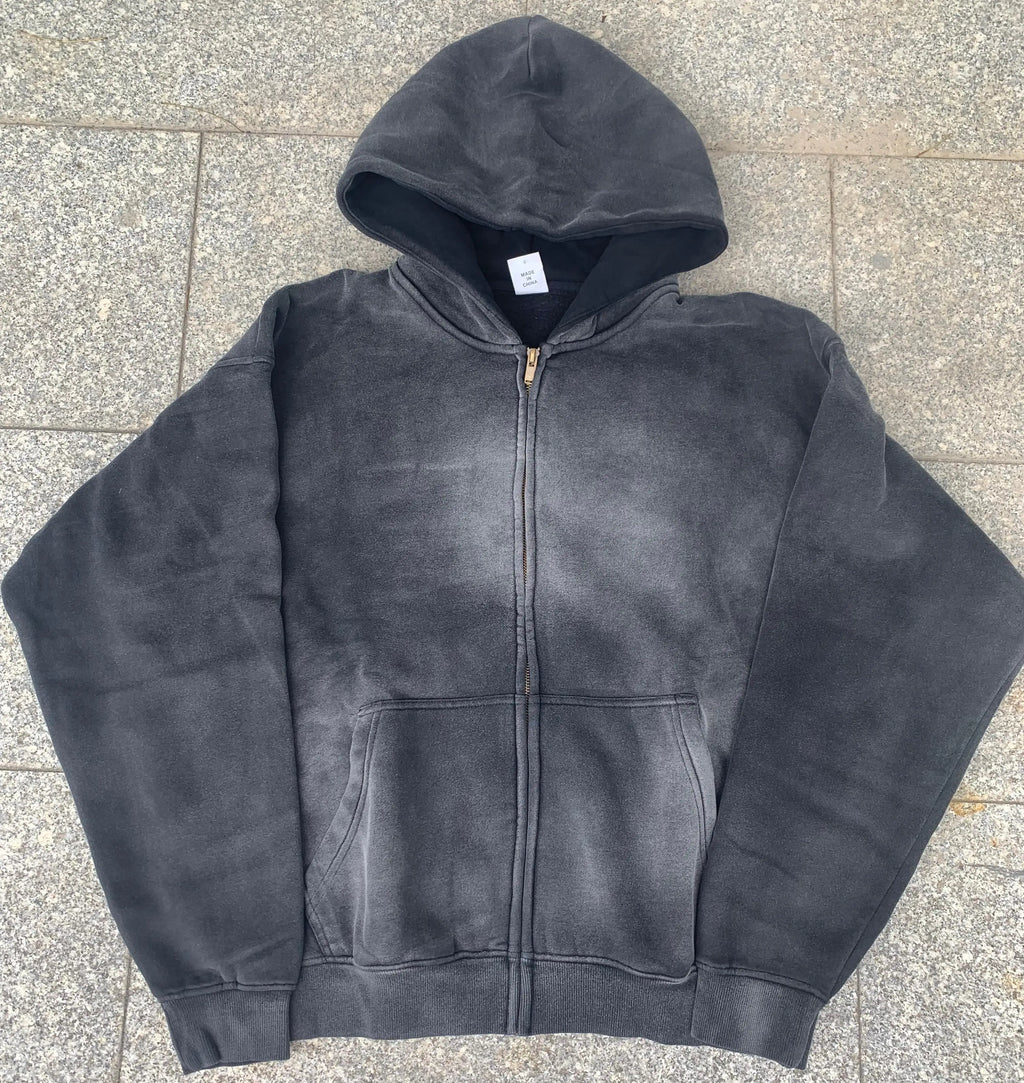 100% Cotton Solid Winter Short Cropped Luxury Oversize Stand Collar Men's Hoodie Heavyweight Custom Streetwear