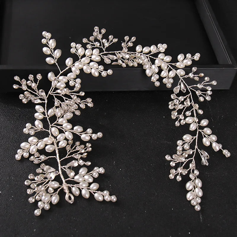 Handmade Wired Crystal Rhinestones Pearls Flower Bridal Hair Vine Hairband Wedding Headband Bridesmaids Women Jewelry