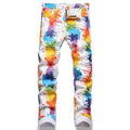 RNSHANGER Mens Casual Jeans Multi-Color Digital Print Fashion Trousers High Street Hip Hop Nightclub Male Denim Pants