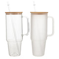 40oz Extra-Large Insulated Glass Tumbler with Handle & Wooden Lid Commercial-Grade Hot/Cold Car Cup Leak-Proof Handle Design