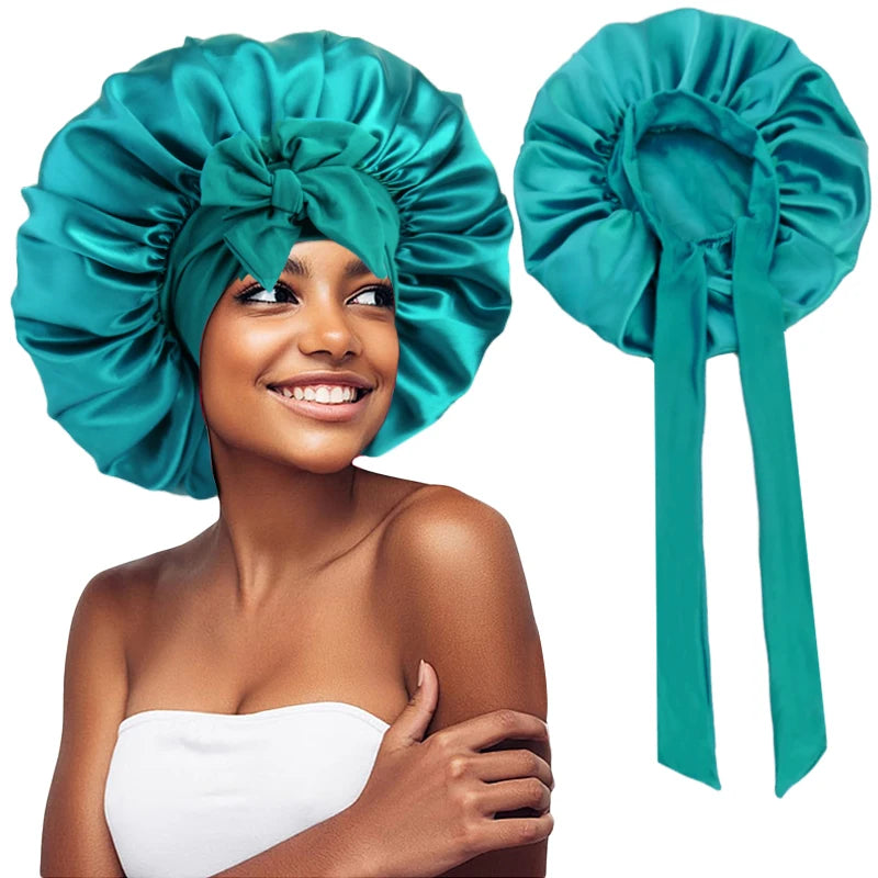 Wholesale Extra Large Size Unisex Sleep Bonnet With Adjustable Tie Single Layer Hair Care Satin Hair Bonnets