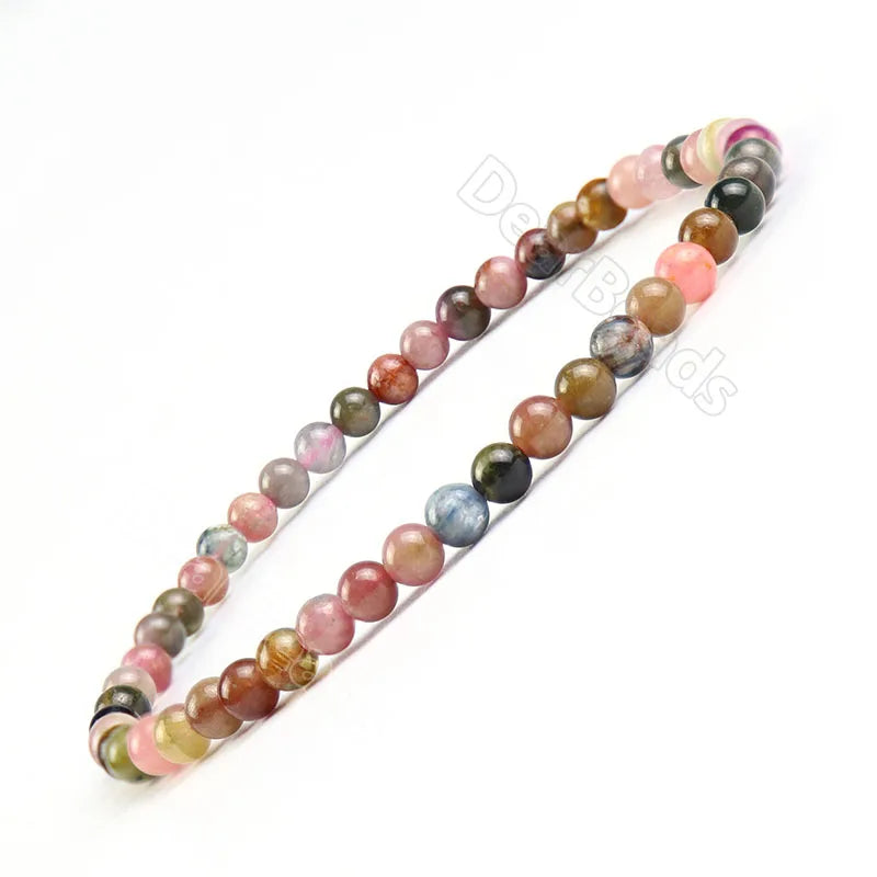 4MM Crystal Rainbow Tourmaline Bracelets Gemstone Beads Customizable Bracelet for Jewellery