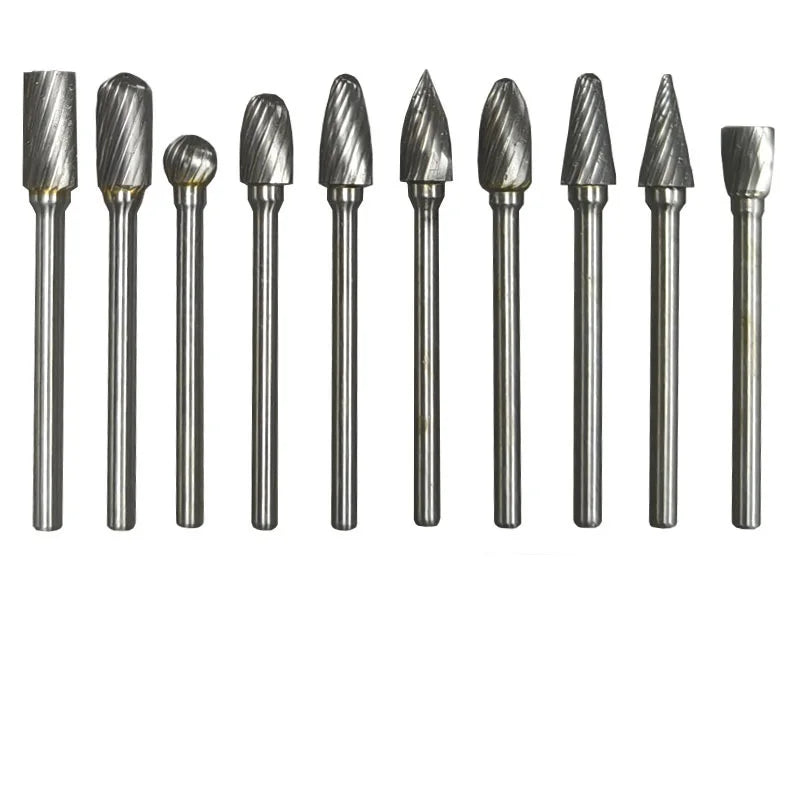 10pcs Tungsten Steel Carbide Grinding Heads Alloy Rotary Burrs Electric Grinder Accessories OEM Customization Milling Cutters