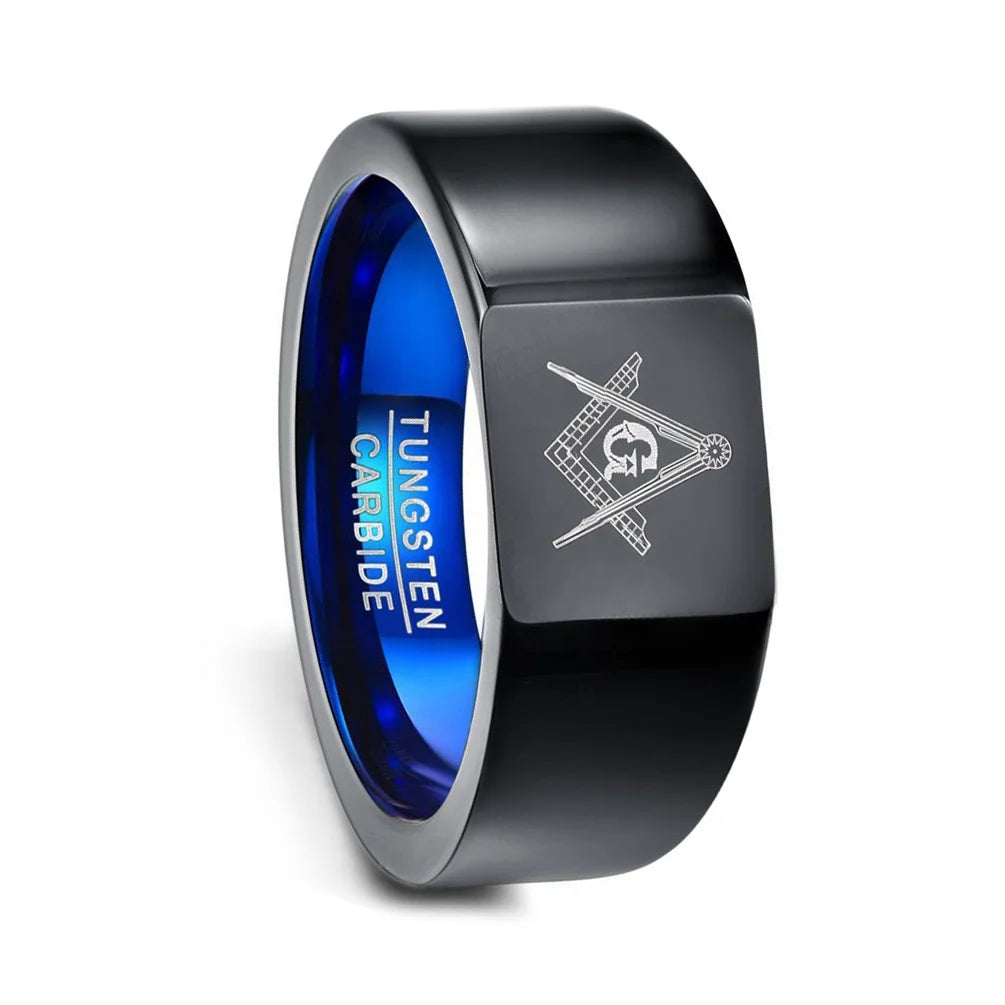 Alin Classic Rose Gold Plated Black Blue Masonic Sign Heavy Weight Tungsten Carbide Ring Wholesale
