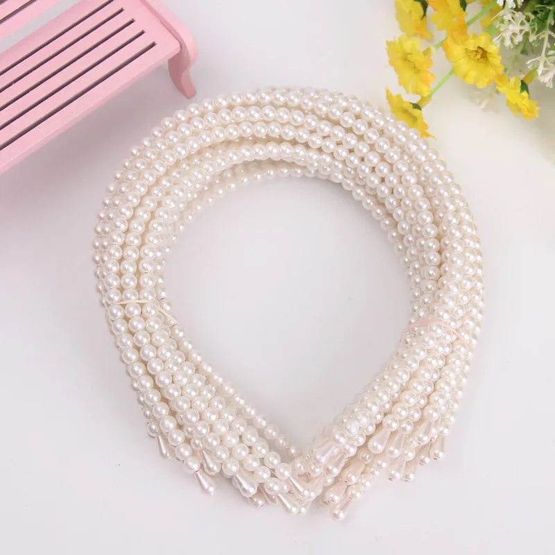 Princess White Pearl Headband for Girls Handmade Beaded Children's Hair Accessories