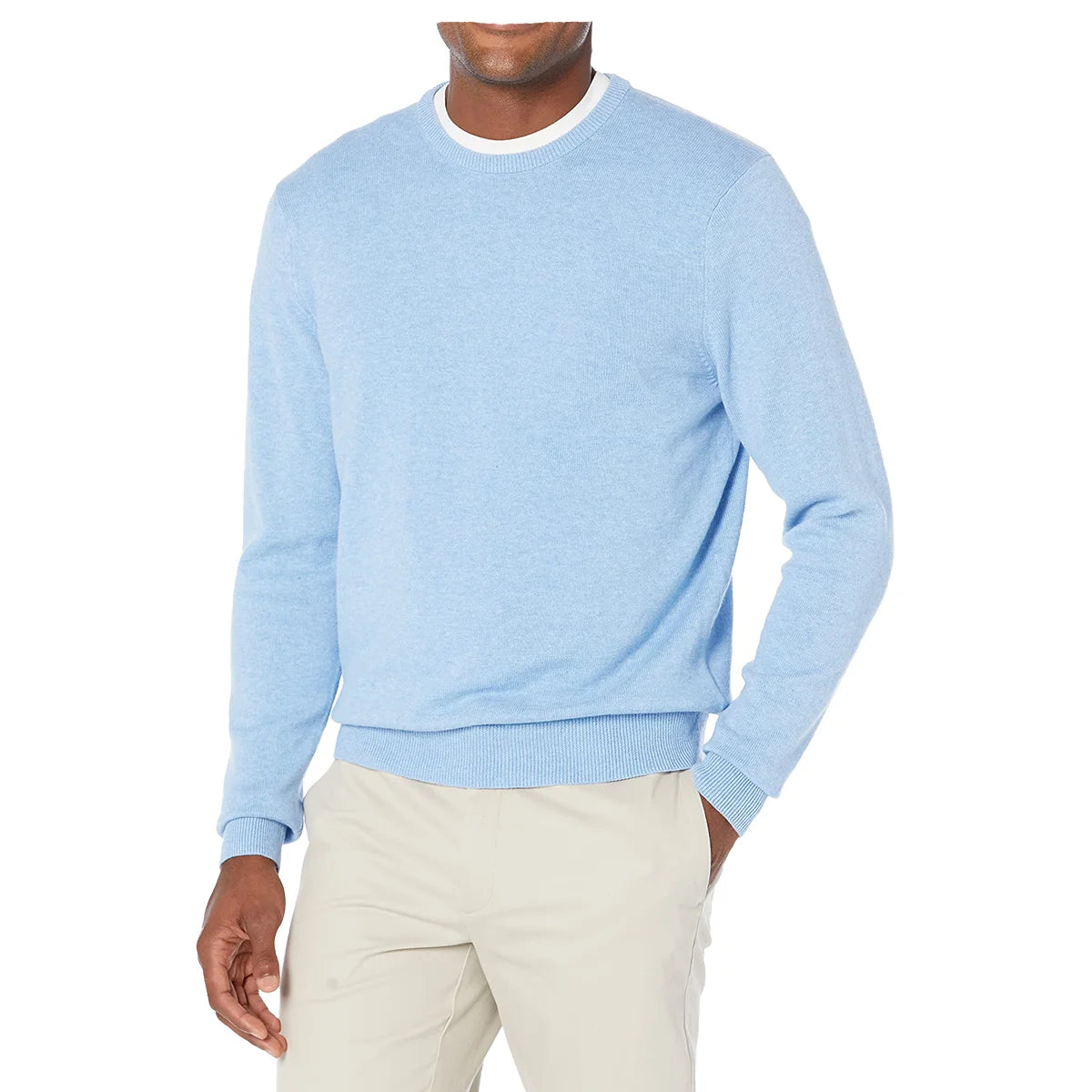 Custom Knit Men's 7 Gauge Light Blue Pullover Crewneck Sweater Heavyweight Casual Cotton Winter Anti-Shrink 100% Cotton
