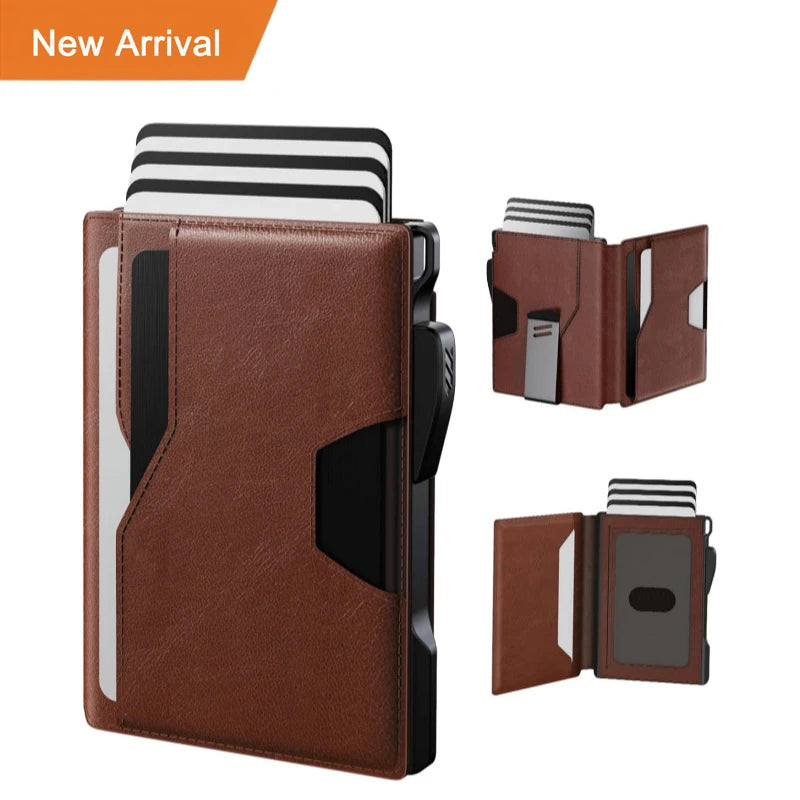 Minimalist Short PU Leather Wallet with RFID Protection Open Closure Pop-Up Card Holder & Credit Card Holder (Unisex)