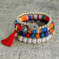 YL American Fashion Bohemian Palm Tassel Multi Layer Stacked Acrylic Resin Lucite Beaded Bracelet Bangle for Men