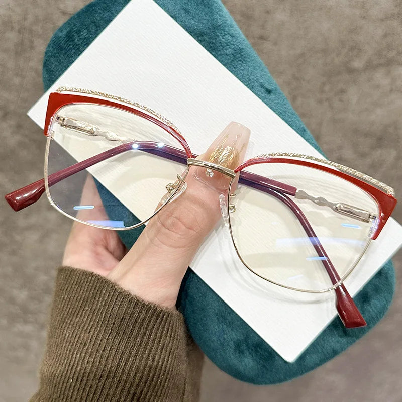 Light Weight Trend Custom Logo Women Optical Glasses Metal Frame Large Anti Blue Light Computer Eyeglasses With Prescription