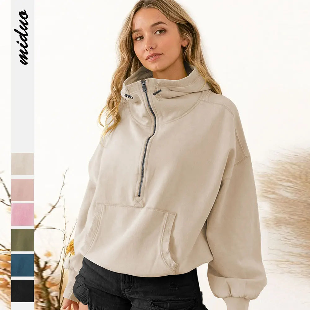2024 New Women's Hoodie Sweatshirt Polyester Cotton Blended Cropped Pullover Hoodie Fashion Women Hoodie With Zipper