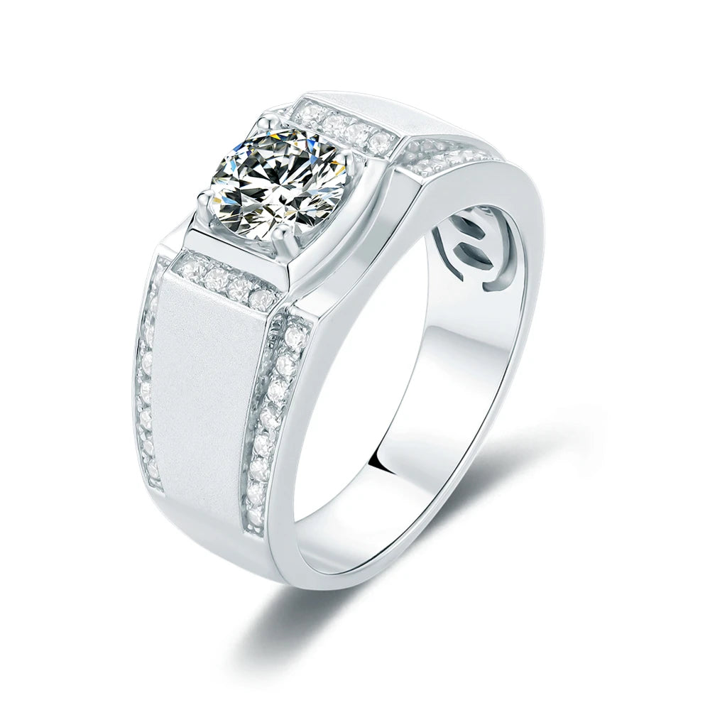 100% 925 Sterling Silver Rhodium Plated 1ct Moissanite Stone Solitaire Men Ring for Weddings Engagement