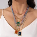 European American Literary Retro Style Stainless Steel Tarot Card Pendant Necklace Colorful Dripping Oil Generous Brand Fashion