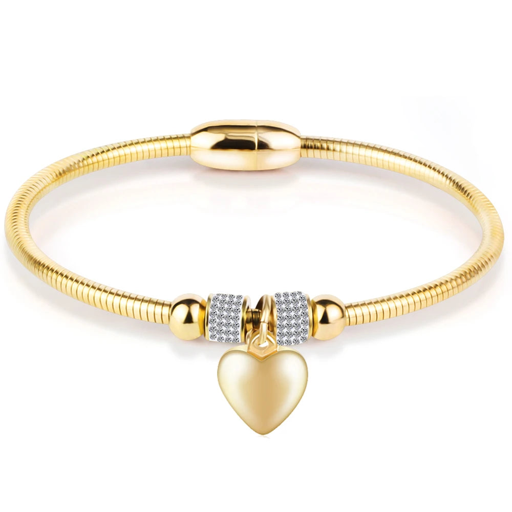 Zhongzhe Jewelry New Crystal Heart Shape Charm Cross Stainless Steel Bracelets Bangles Jewelry Gift for Women