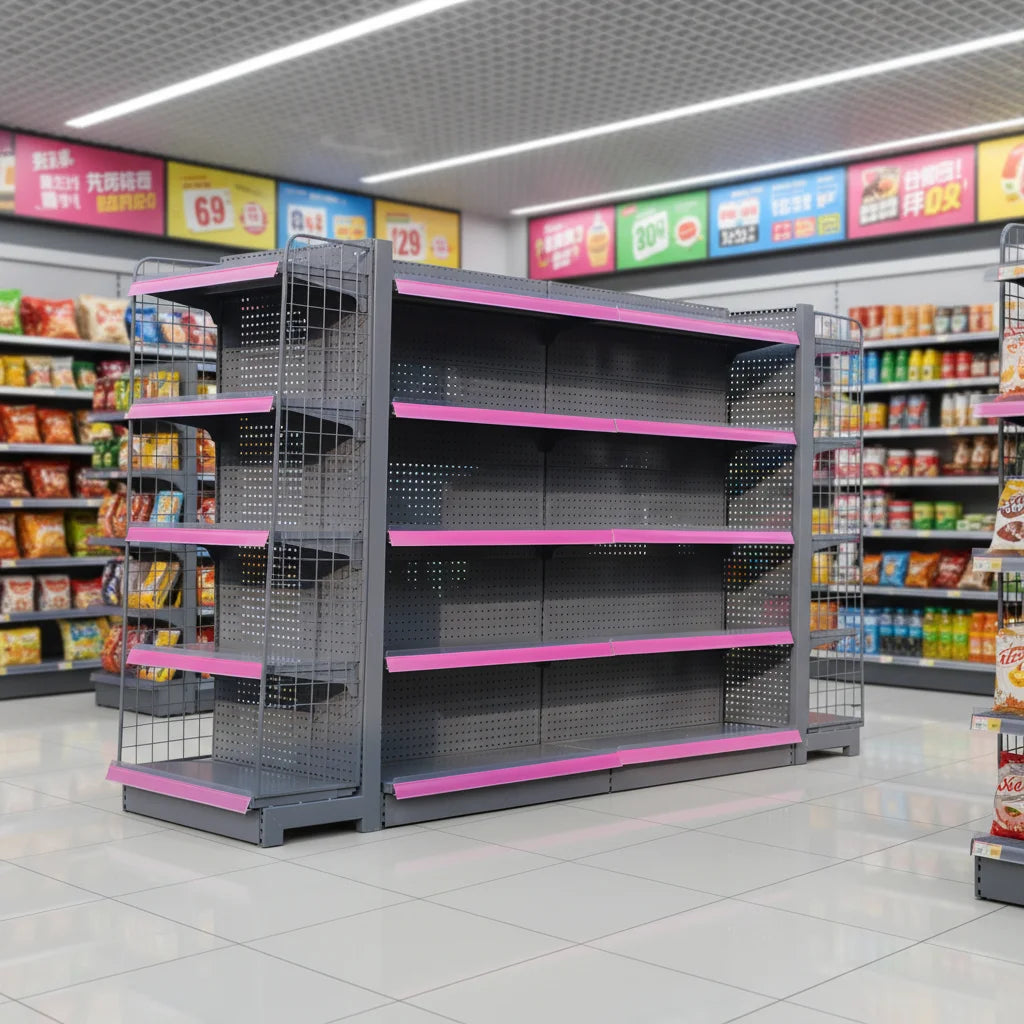 Wholesale Metallic Perforated Gondola Supermarket Shelf Rack with Epoxy Powder Coating for Retail Stores