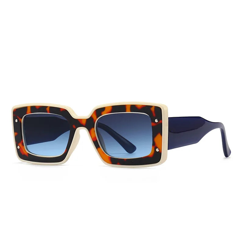 0041 Luxury Brand Double Color Frame Sunglasses Vintage Small Square Print Sun Glasses with Chic Eyewear Leopard Brown Men Women
