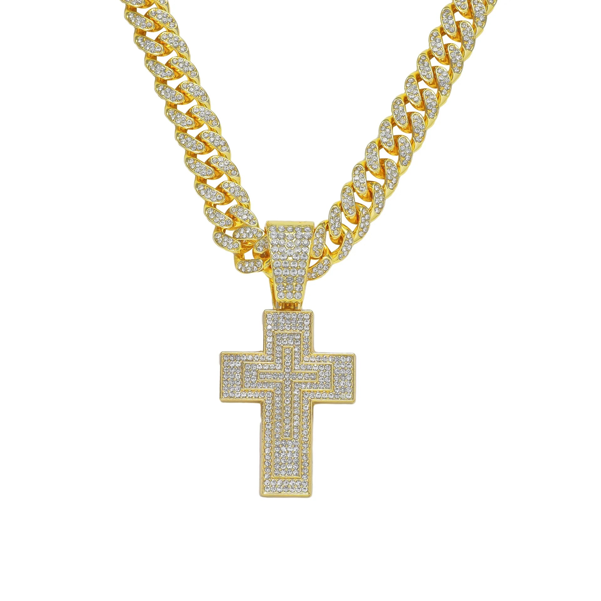 Hiphop Women Men Big Bling Bling Crystal Cross Pendant With Full Rhinestone Exaggerate Cuba Chain Choker Necklace Rock Jewelry