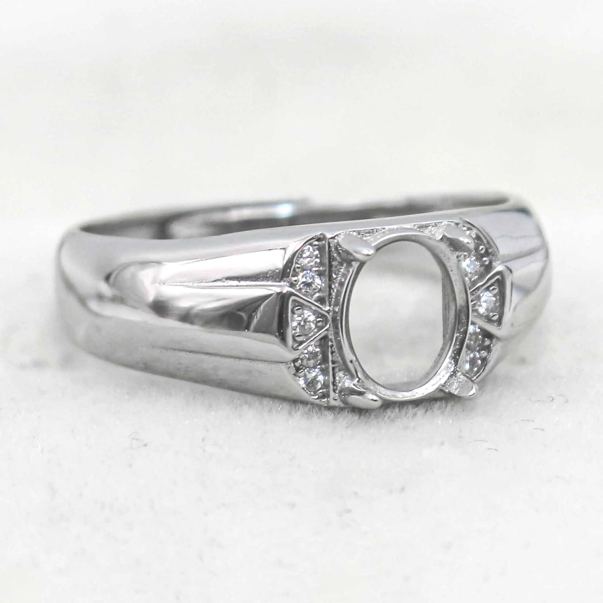Sterling Silver 6*8mm Semi Mount Men's Ring Frame Empty Blank Claw Setting S925 Base Holder Without Center Stone for DIY Inlay