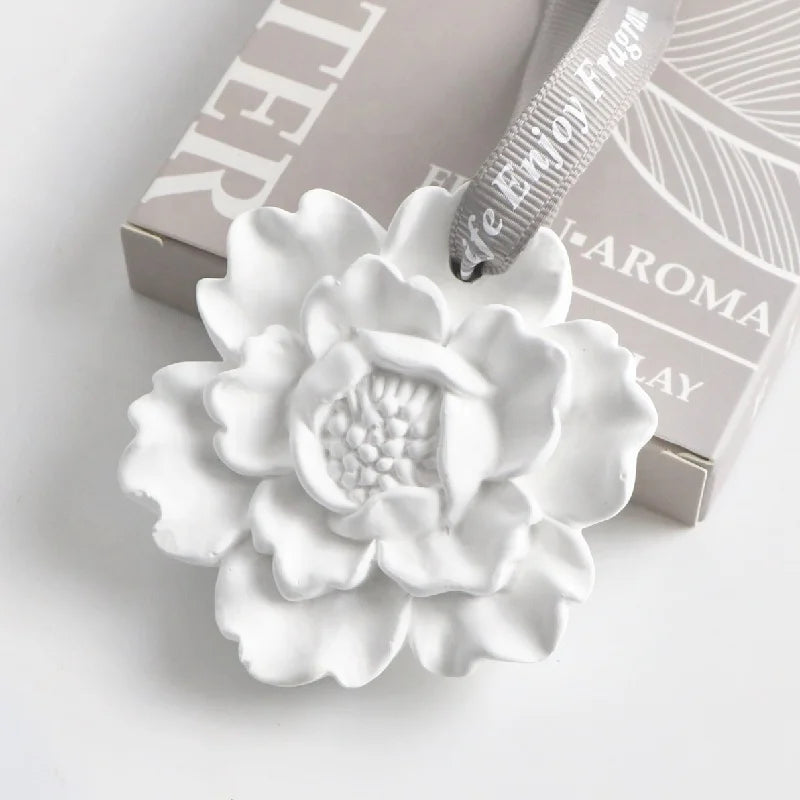 FinRu Luxury Gift Hanging Car Air Freshener Pendant Scented Ceramic Flower Home Fragrance Aroma Plaster Essential Oil Diffuser