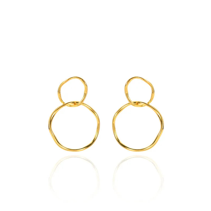 Wholesale New Design 925 Sterling Silver Geometry Irregularity Round Cool Women Jewelry Gold Plated Hoop Earring
