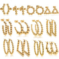 Waterproof Tarnish Free Stainless Steel Geometric Round Rectangle Triangle Cross Gold Bead Hoop Earring for Women Ladies