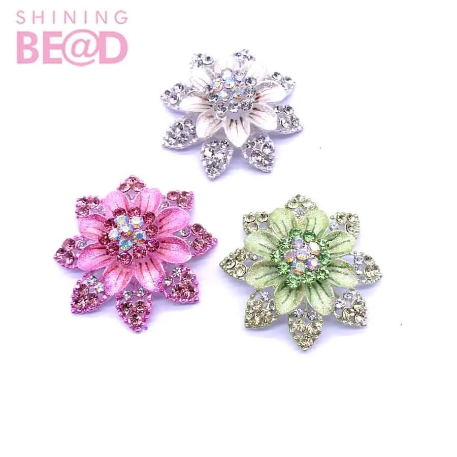Custom Jewelry Flower Brooch Enamel Glitter Pink/Green Gifts Fashion Women Charm Rhinestone Dress Decoration