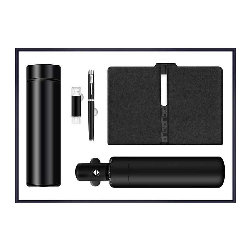 Branding Gift Set Umbrella Vacuum Flask A5 Notebook Metal Pen 4 in 1 Fashion Designer Novelty Gift
