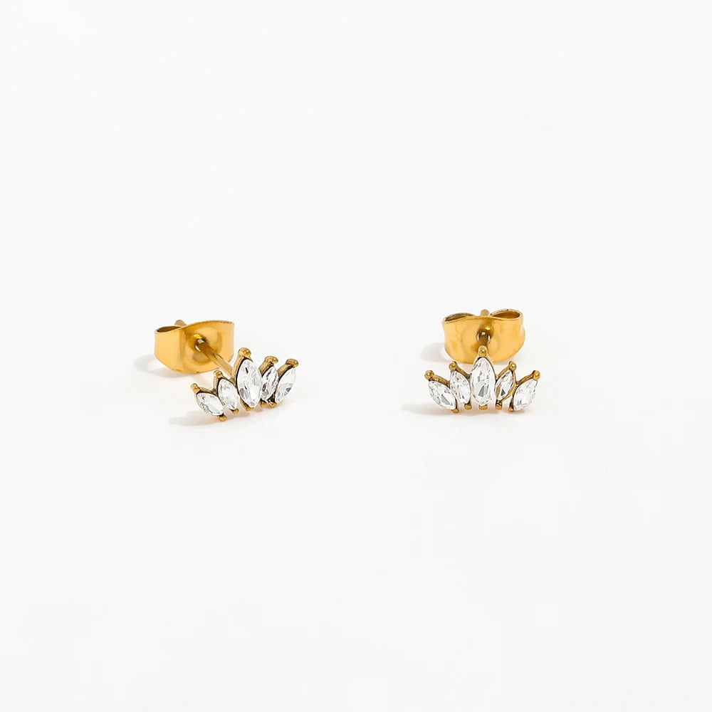 Fenny 18K Gold-plated No Fade Light Luxury 5 Sweety Zirconia Pave Stud Earring Wholesale Stainless Steel Ladies Jewelry