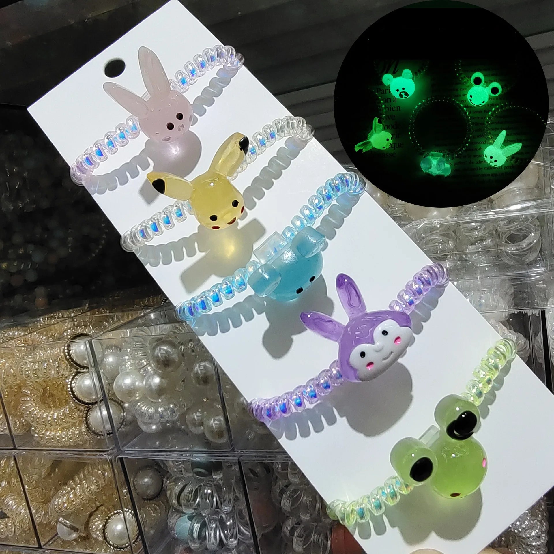 Hair Ties Colorful Elastic Plastic Hair Band Rubber Telephone Cord Scrunchies Headwear Luminous Cartoon Hair Tie